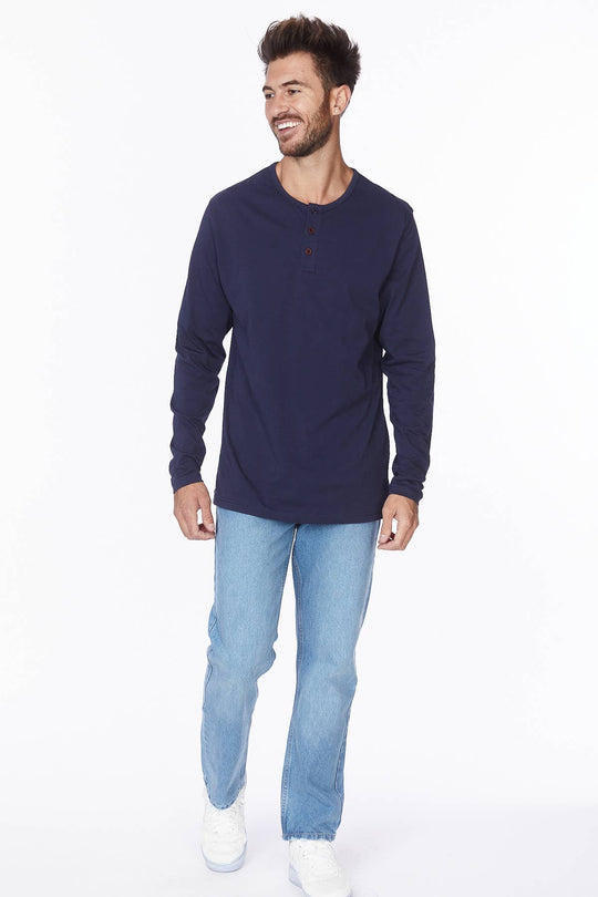 Men's Cotton Long Sleeve Henley Tee