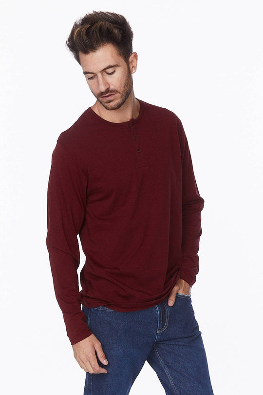 Men's Cotton Long Sleeve Henley Tee