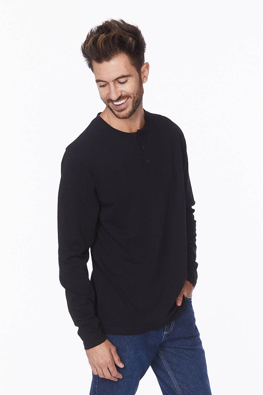 Men's Cotton Long Sleeve Henley Tee