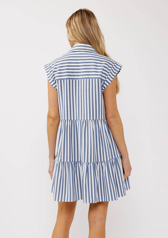 Striped Collared Button-Down Tiered Dress