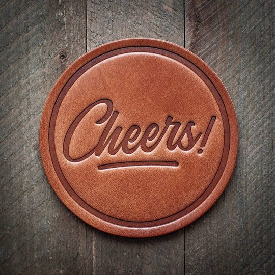 Premium Handcrafted Leather Coaster - Cheers!