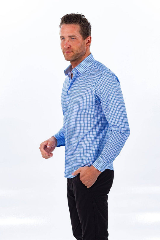 Tough Apparel - Hustle Sport Shirt - Long Sleeve - Double Blue Mini Grid