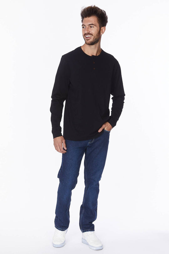 Men's Cotton Long Sleeve Henley Tee