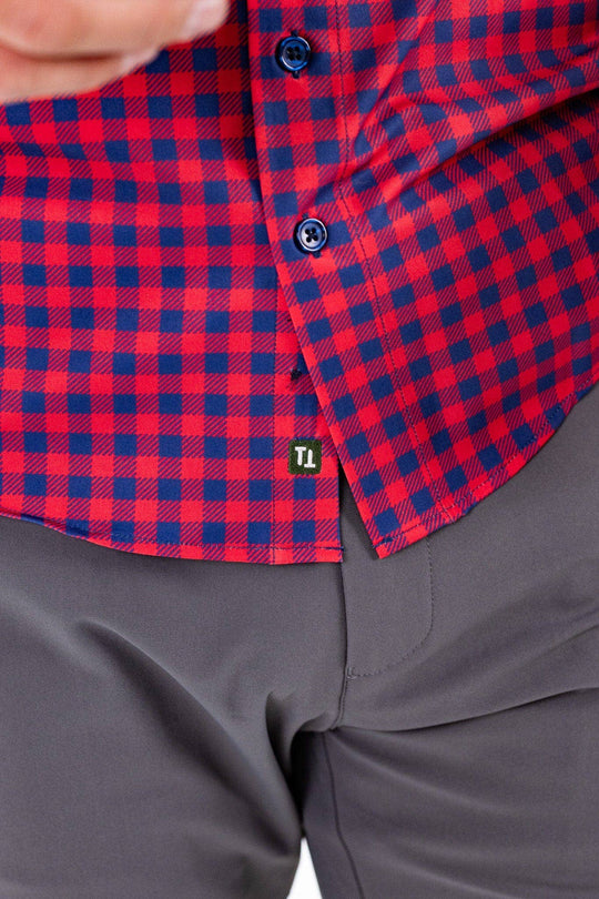 Tough Apparel - Hustle Sport Shirt - Long Sleeve - Red Navy Gingham