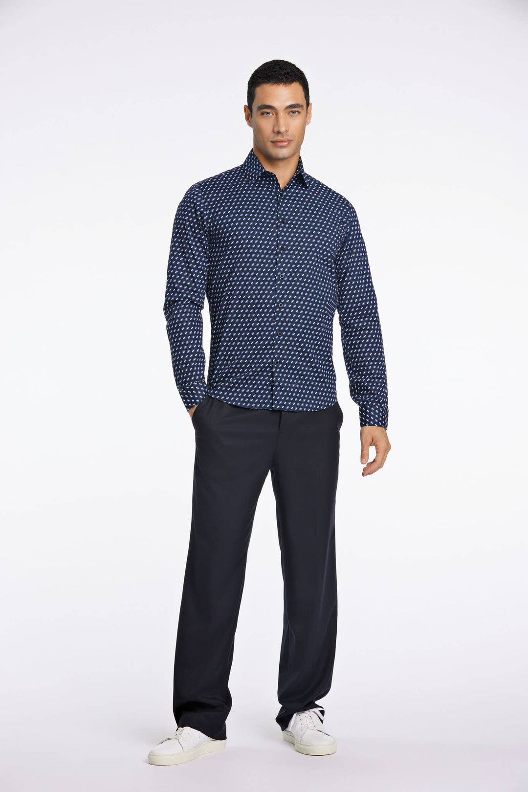 AOP SuperFlex Long Sleeve Slim Fit Shirt in Navy Blue