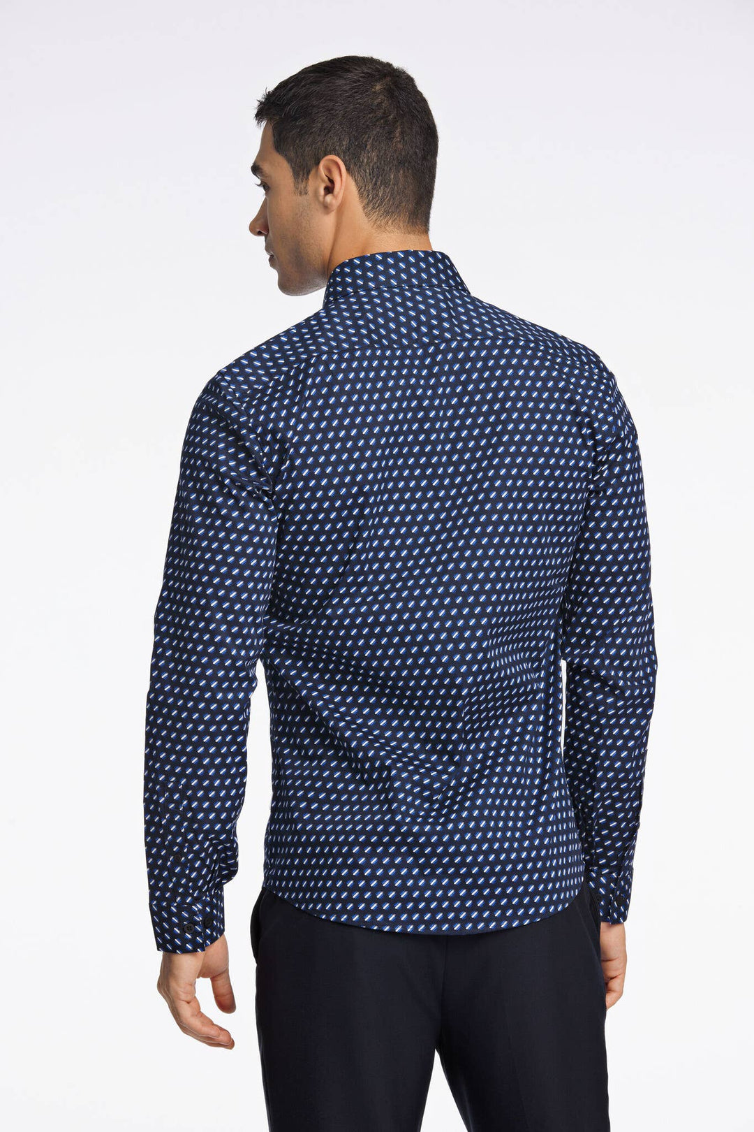 AOP SuperFlex Long Sleeve Slim Fit Shirt in Navy Blue