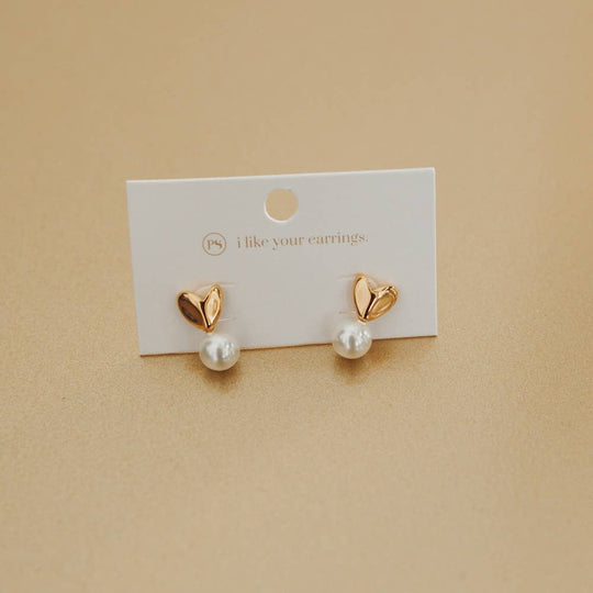 Pretty Simple - Swipe Right Pearl Heart Earrings *WATERPROOF*