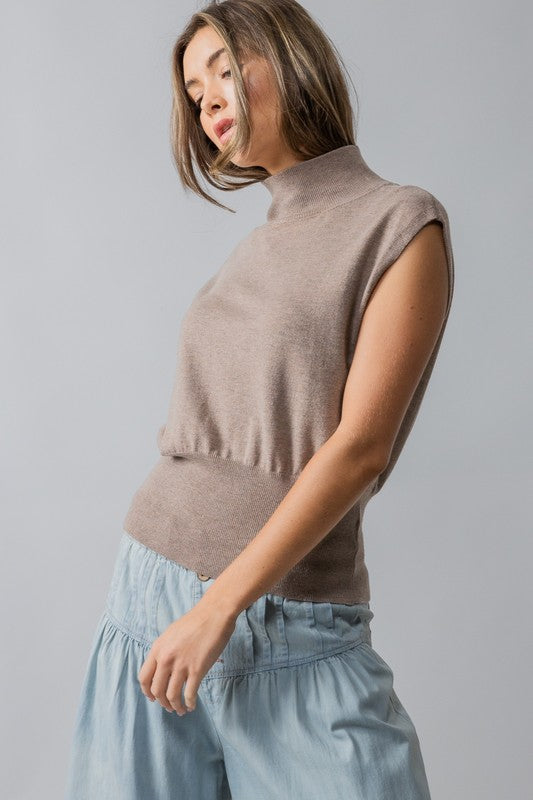 Sleeveless Chaleur Turtleneck Knit Top Mocha