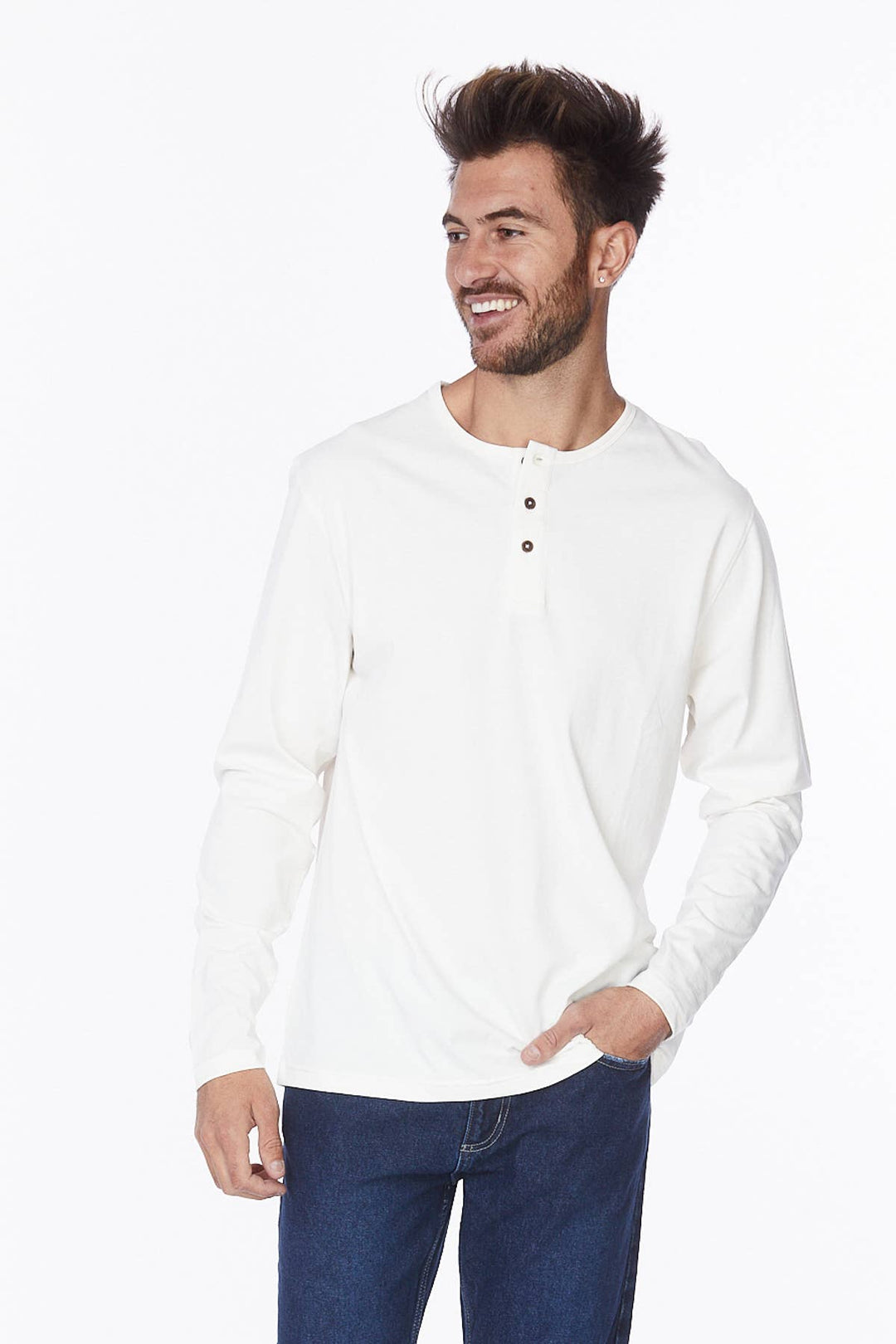 Men's Cotton Long Sleeve Henley Tee