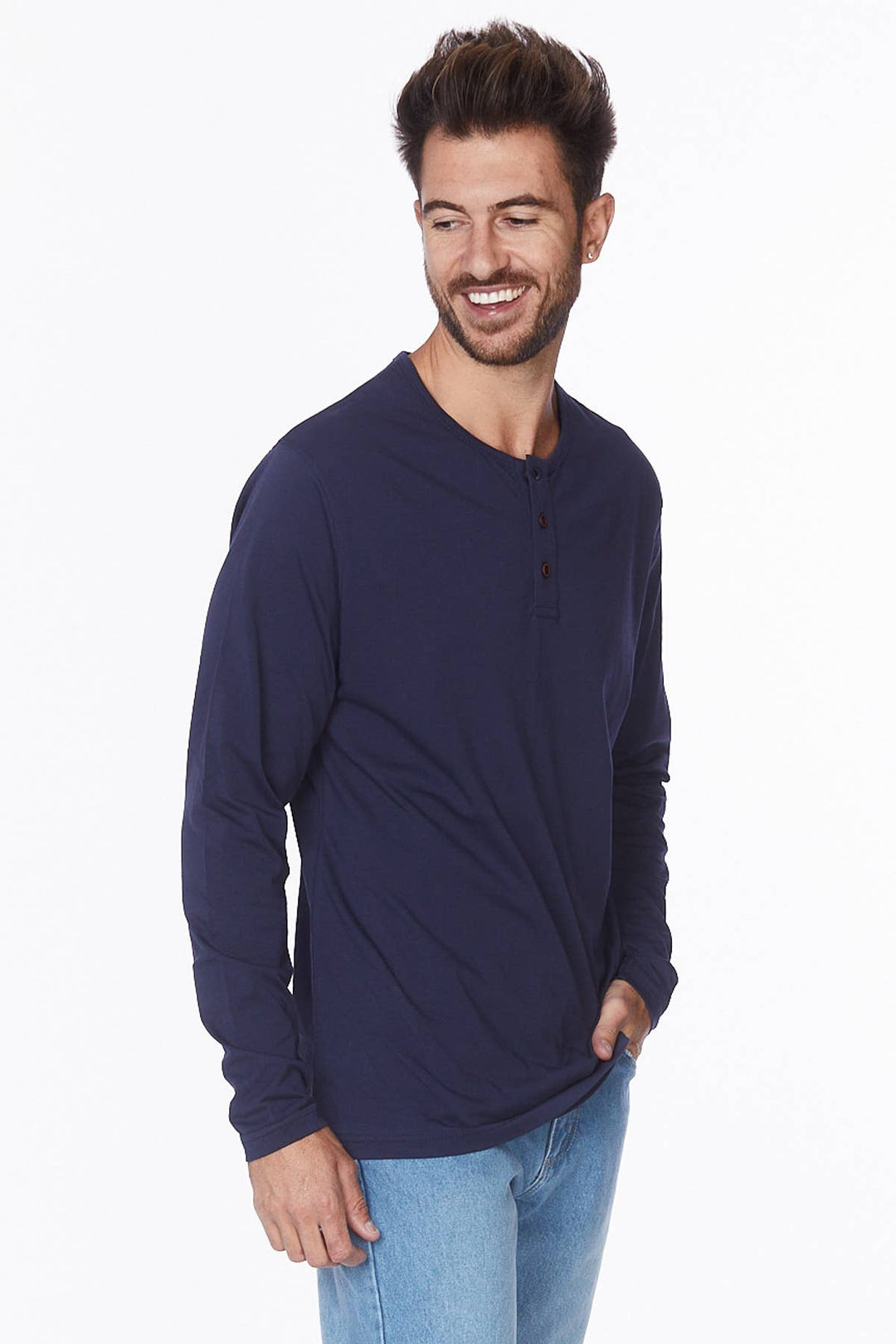 Men's Cotton Long Sleeve Henley Tee