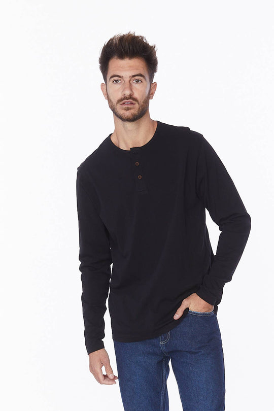 Men's Cotton Long Sleeve Henley Tee