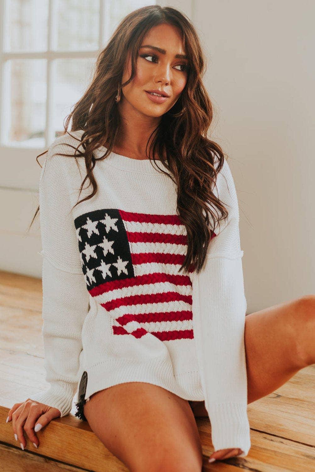 American Flag Knit Sweater - Rust & Refined