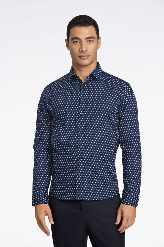 AOP SuperFlex Long Sleeve Slim Fit Shirt in Navy Blue