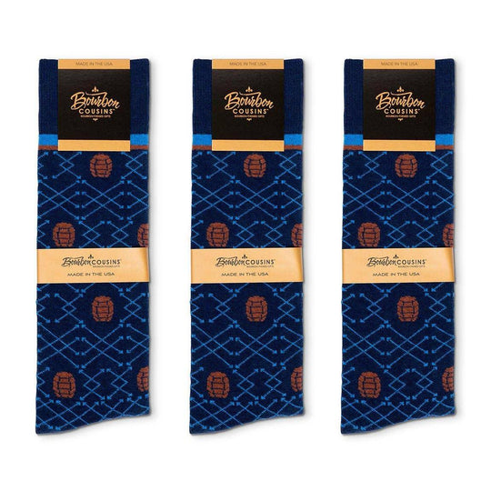 Bourbon Cousins - Barrel Pick Socks - Navy + Brown + Bright Blue - Rust & Refined