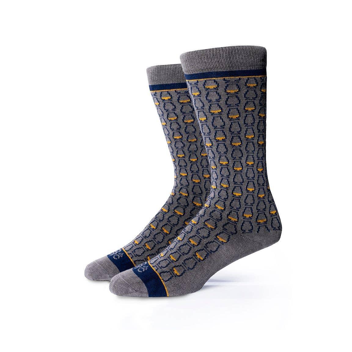 Bourbon Cousins - Glencairn Whiskey Glasses Socks - Gray + Navy - Rust & Refined