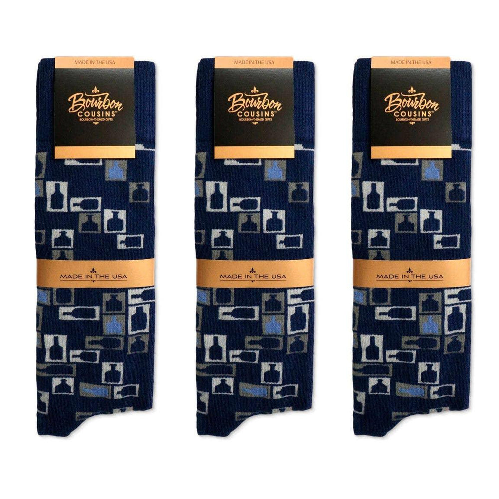 Bourbon Cousins - Retro Bourbon Socks - Navy + Gray - Rust & Refined