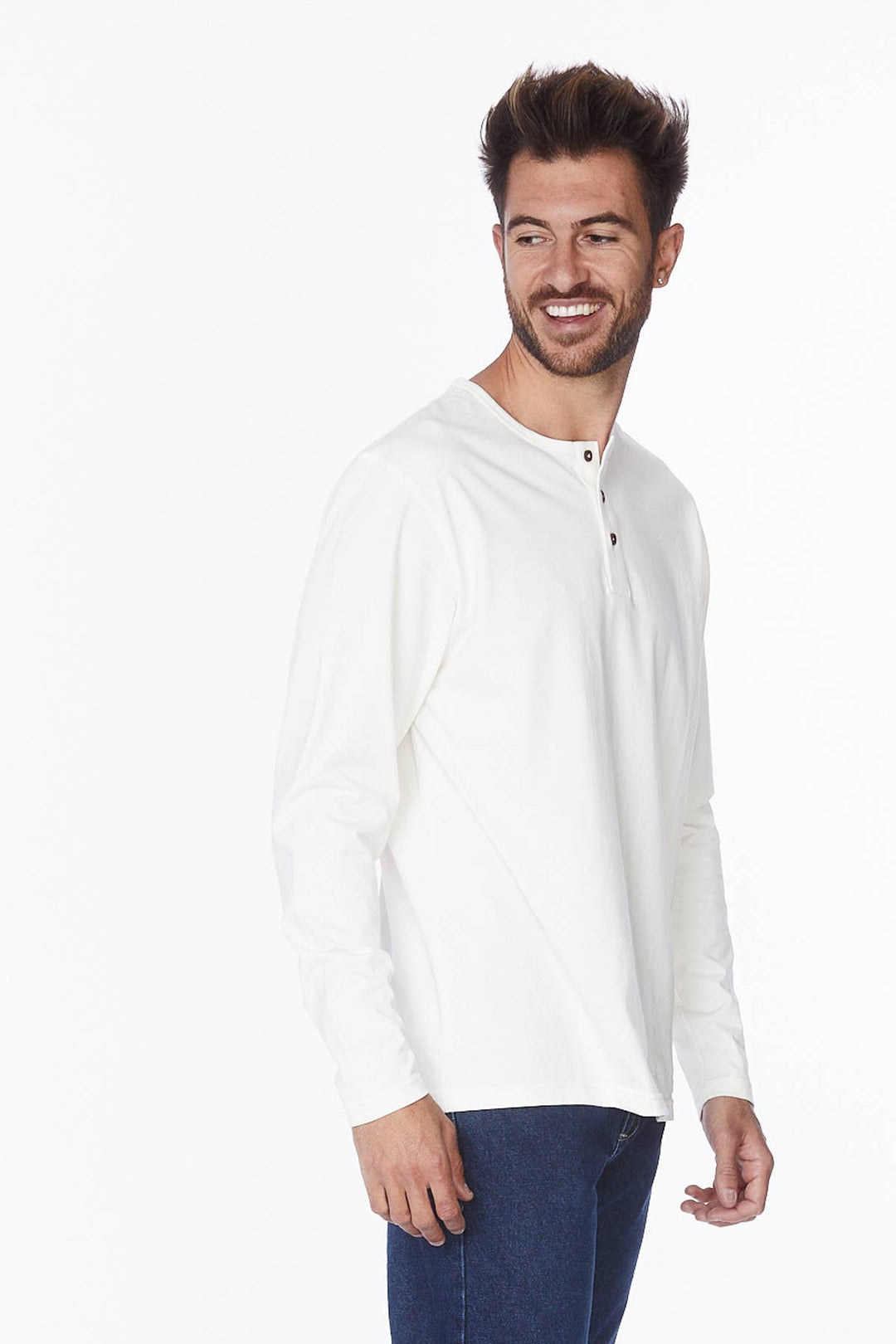 Men's Cotton Long Sleeve Henley Tee