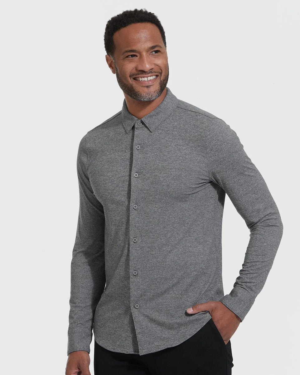 True Classic - Long Sleeve Button Up Shirt | Do-It-All Comfort | Heather Gray