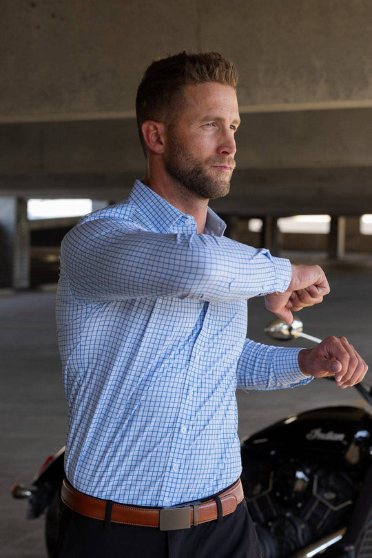 Tough Apparel - Hustle Sport Shirt - Long Sleeve - Double Blue Mini Grid