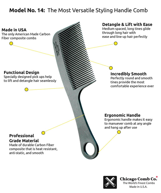 Chicago Comb Co. Model No. 14 Carbon Fiber Comb - Rust & Refined