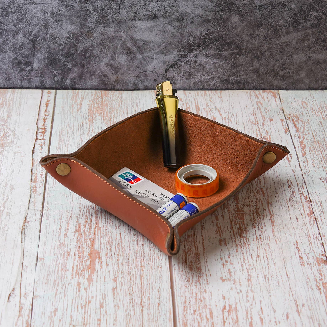 Desk Organizer Leather Valet Dump Tray for Men