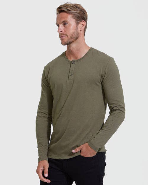 Long Sleeve Henley | Military Green