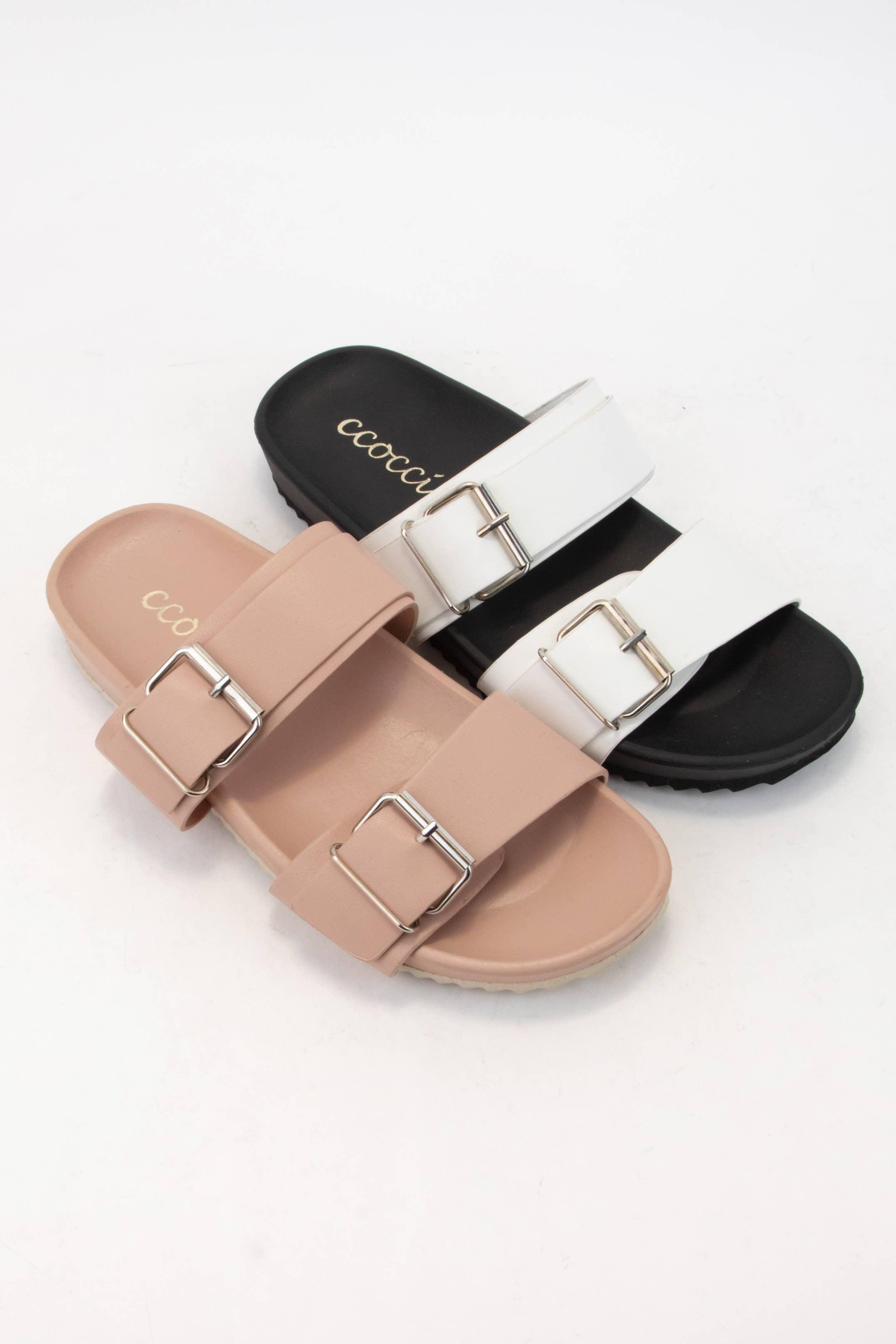 Double Buckle Strap Slide Sandal - Rust & Refined