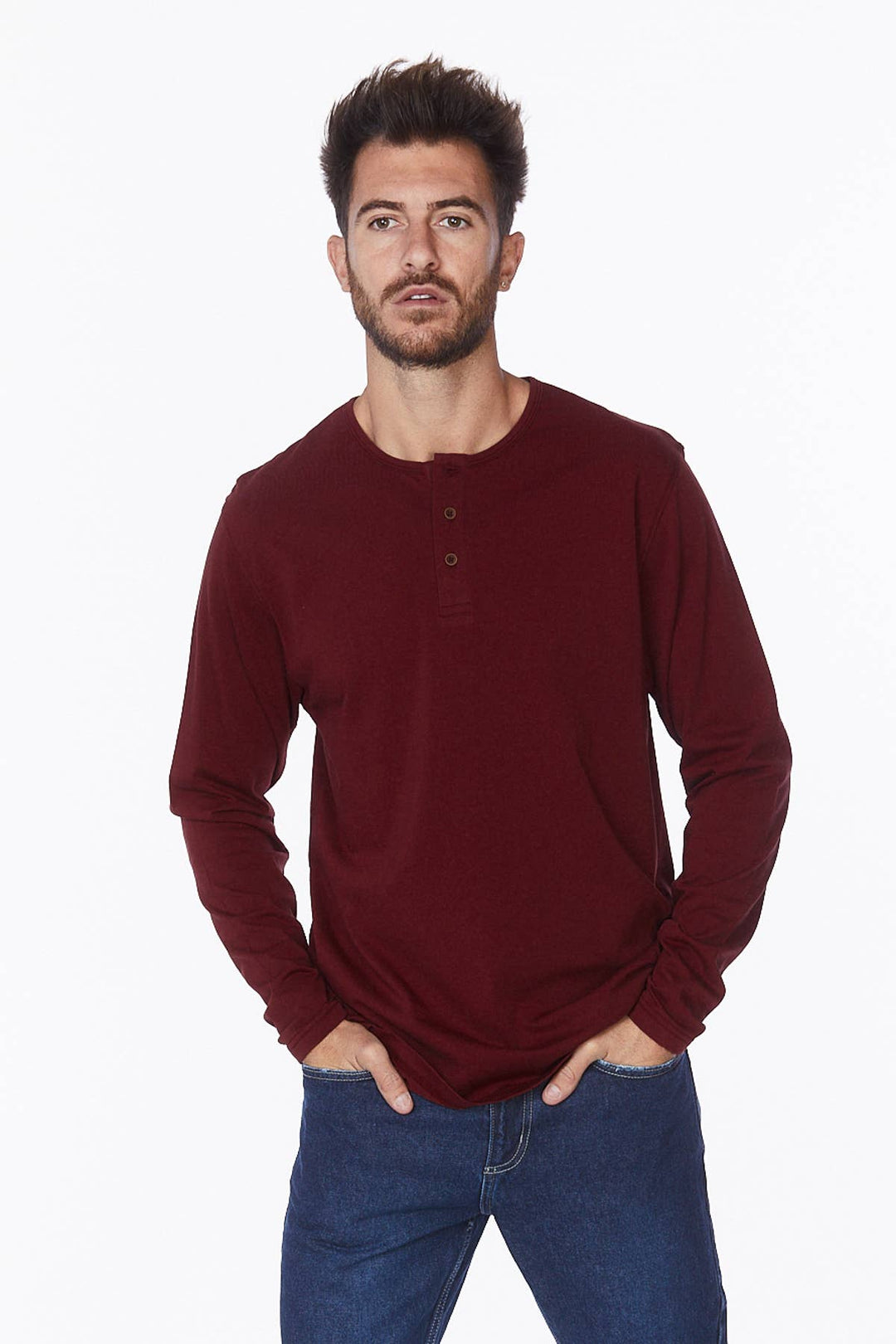 Men's Cotton Long Sleeve Henley Tee