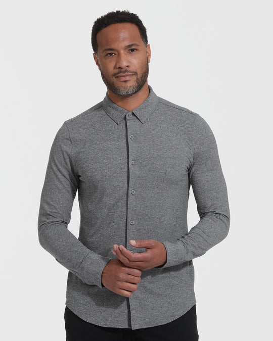 True Classic - Long Sleeve Button Up Shirt | Do-It-All Comfort | Heather Gray