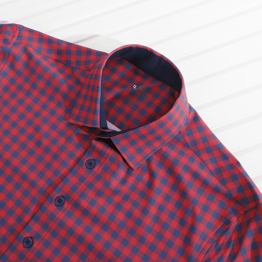 Tough Apparel - Hustle Sport Shirt - Long Sleeve - Red Navy Gingham