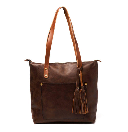 Leather Tote Bag with Zipper - Coffee Brown - Rust & Refined