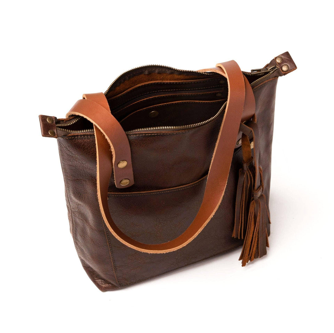 Leather Tote Bag with Zipper - Coffee Brown - Rust & Refined