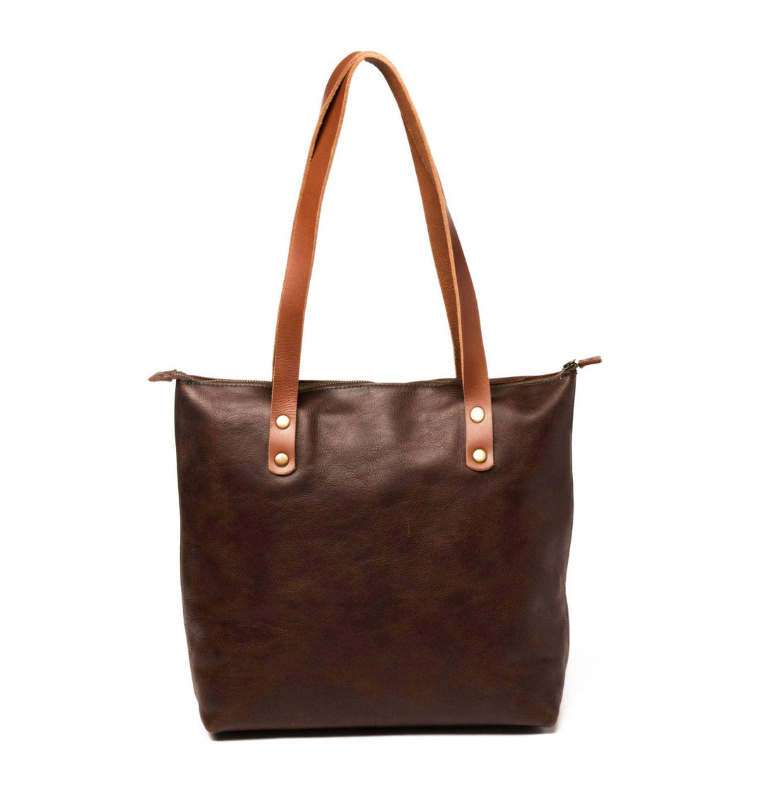 Leather Tote Bag with Zipper - Coffee Brown - Rust & Refined