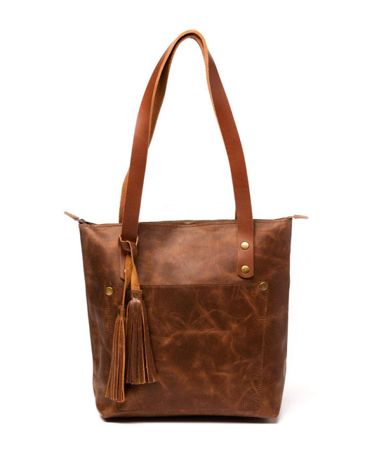 Leather Tote Bag with Zipper - Hazelnut Brown - Rust & Refined