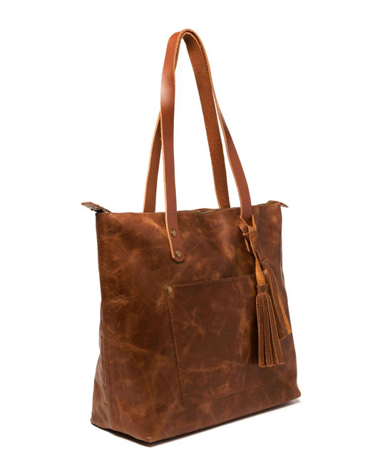 Leather Tote Bag with Zipper - Hazelnut Brown - Rust & Refined