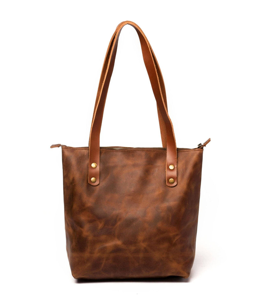 Leather Tote Bag with Zipper - Hazelnut Brown - Rust & Refined