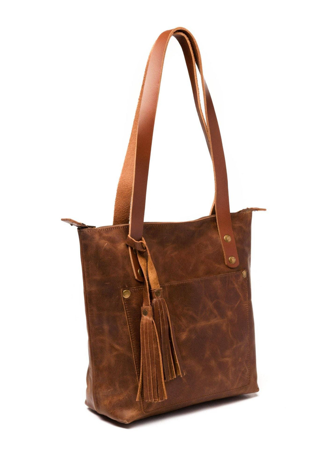 Leather Tote Bag with Zipper - Hazelnut Brown - Rust & Refined