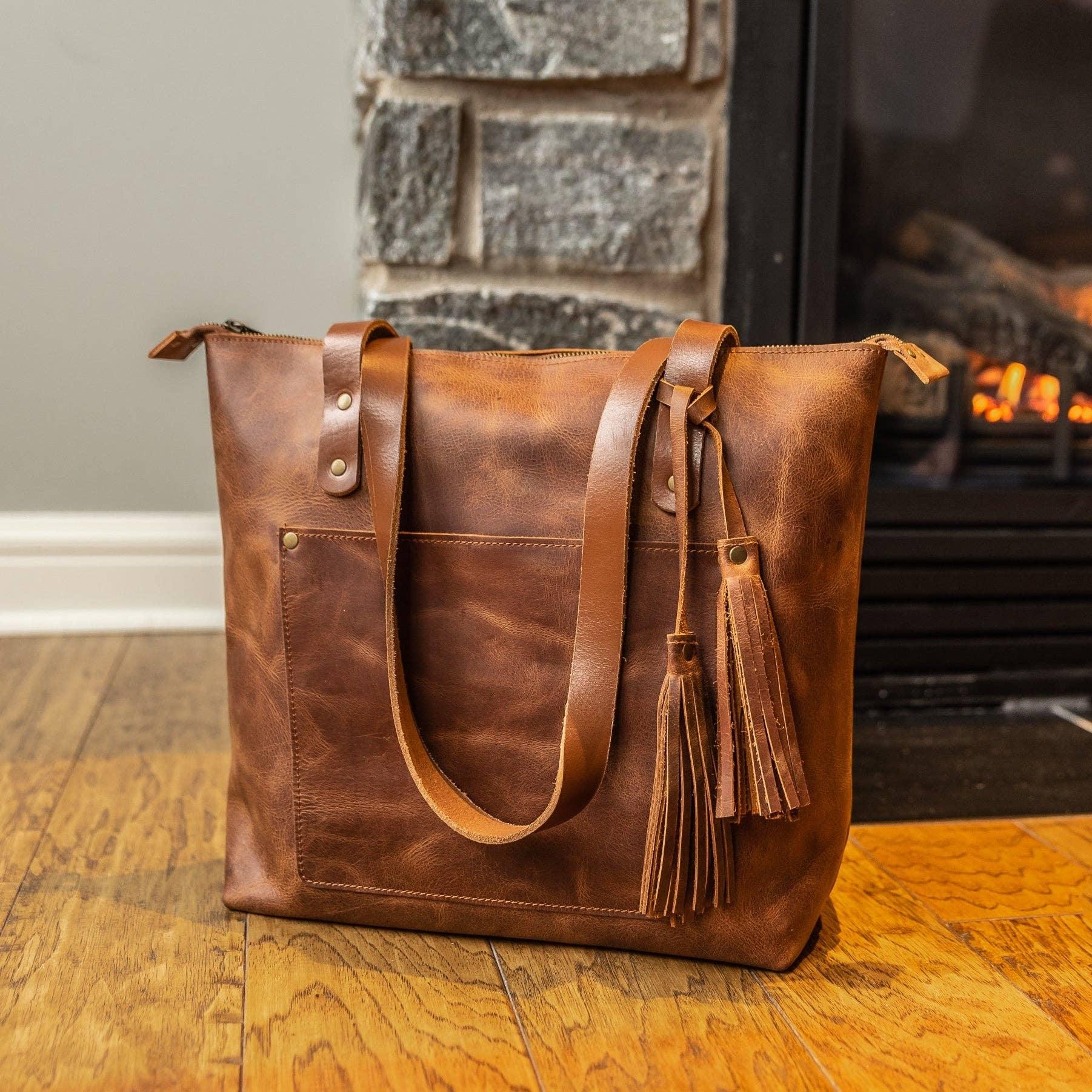 Leather Tote with Zipper - Small / Saddle Brown - Rust & Refined