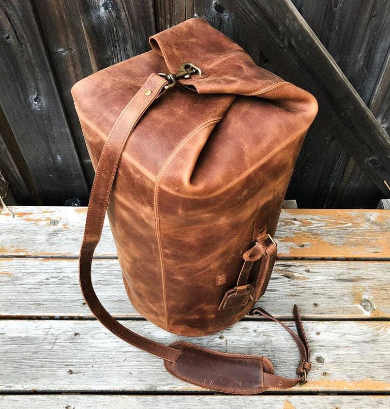 Military Leather Duffle Bag - Rust & Refined