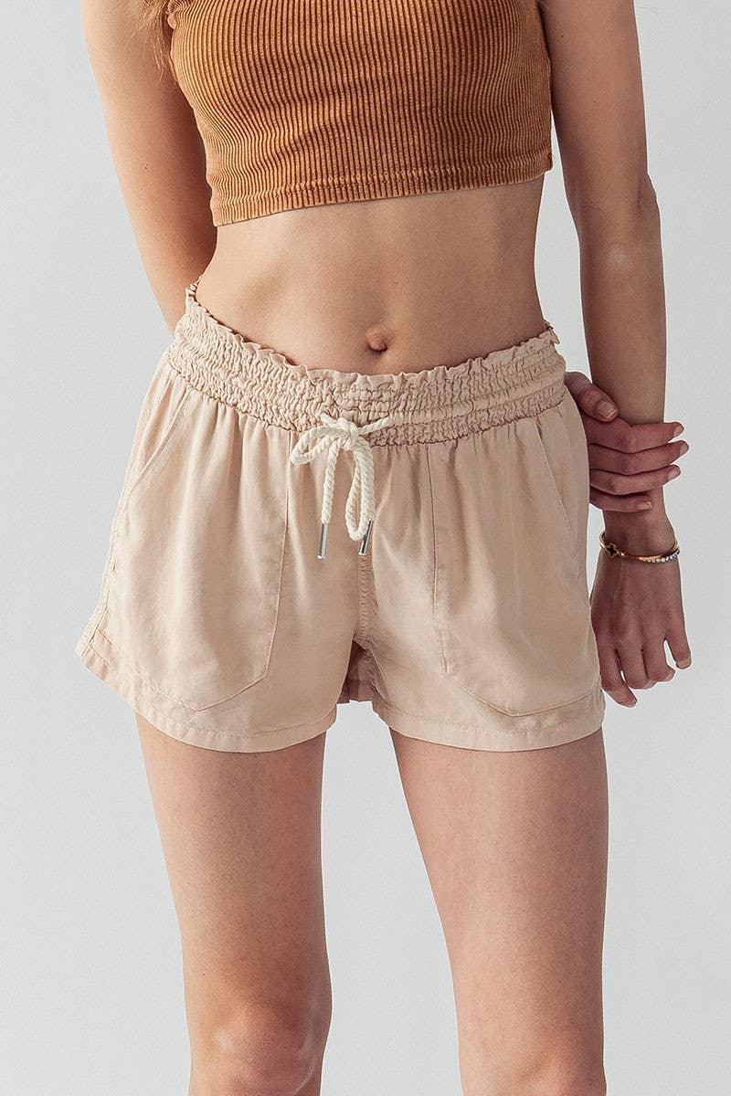 Rope Drawstring Washed Tencel Summer Shorts for Women - Rust & Refined