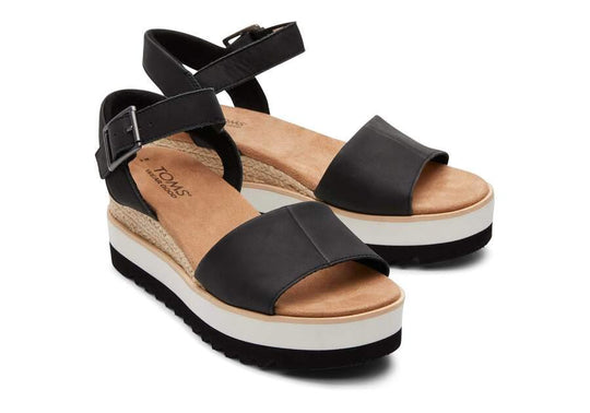 TOMS Diana Black Leather Wedge Sandal - Rust & Refined