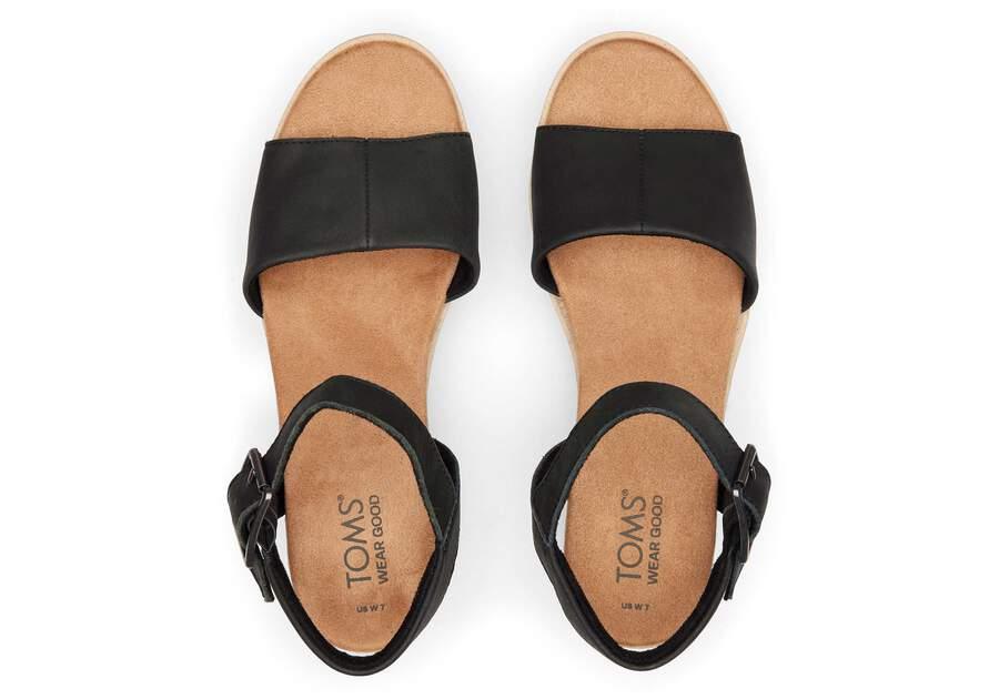 TOMS Diana Black Leather Wedge Sandal - Rust & Refined