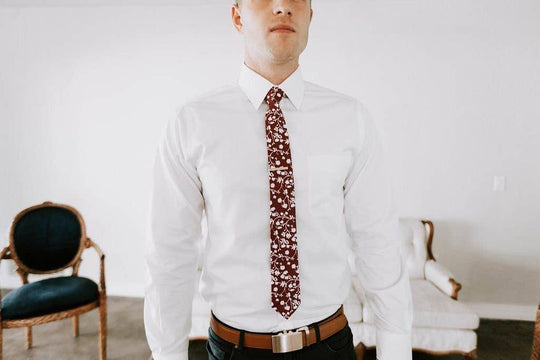 Tough Apparel - Burgunator - Ron Burgundy Red Floral Tie: 2.5" Slim/Skinny Tie - Rust & Refined