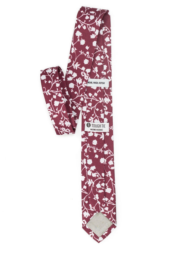 Tough Apparel - Burgunator - Ron Burgundy Red Floral Tie: 2.5" Slim/Skinny Tie - Rust & Refined