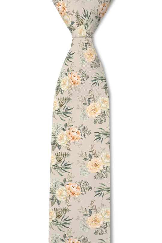 Tough Apparel - Peony Power - Beige Floral Tie: 3.25" Standard Tie - Rust & Refined