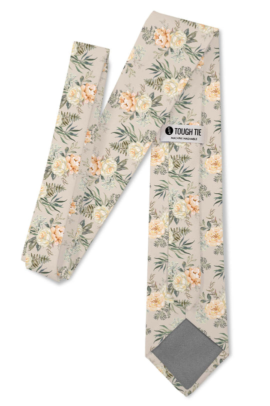 Tough Apparel - Peony Power - Beige Floral Tie: 3.25" Standard Tie - Rust & Refined