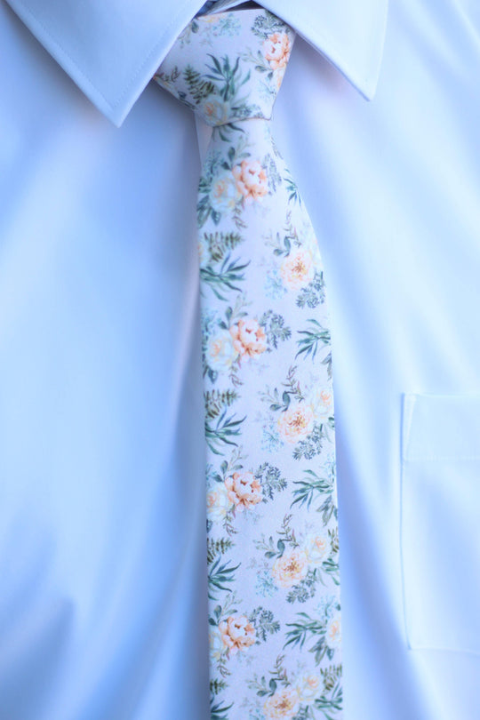 Tough Apparel - Peony Power - Beige Floral Tie: 3.25" Standard Tie - Rust & Refined