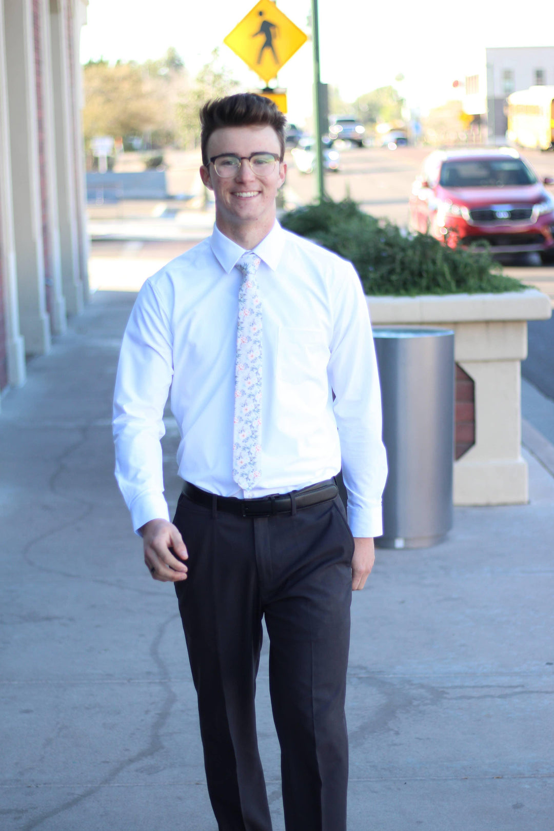 Tough Apparel - Peony Power - Beige Floral Tie: 3.25" Standard Tie - Rust & Refined